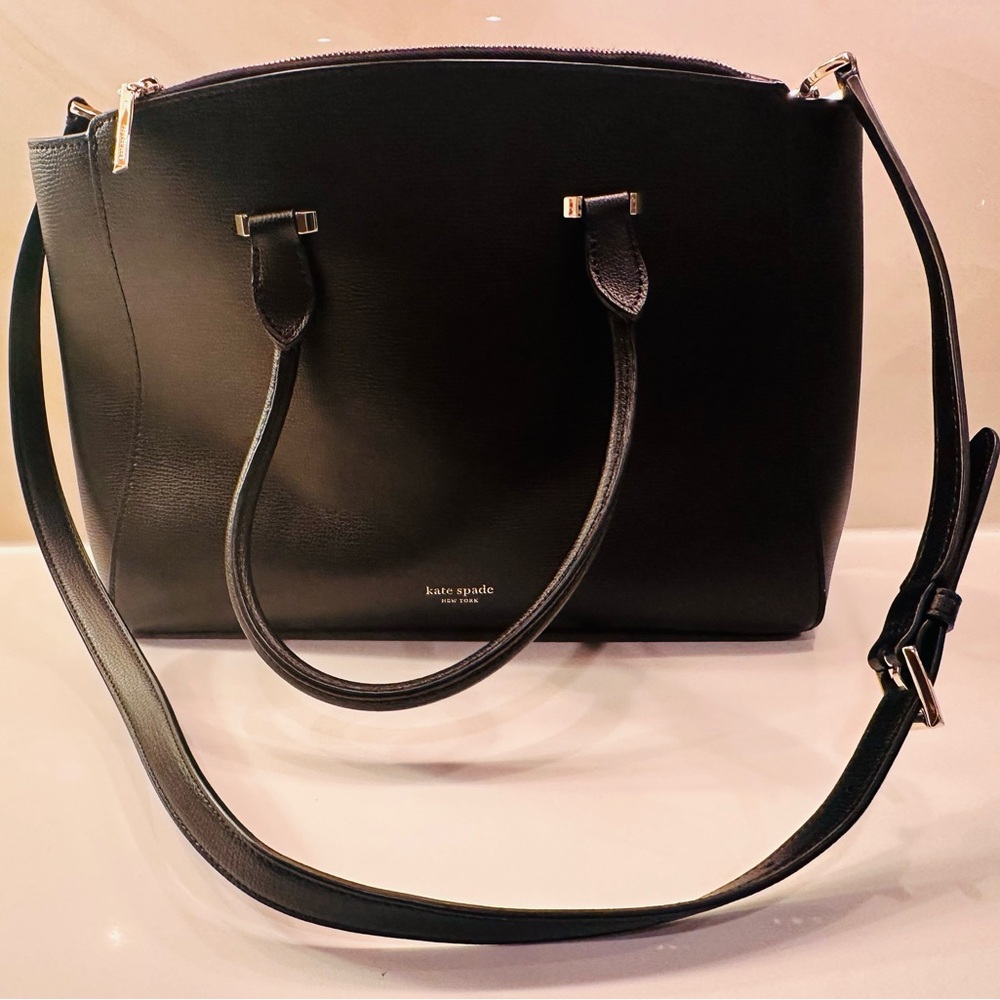 Kate Spade Black Leather Shoulder Bag Large Detach Strap Classic Timeless Roomy